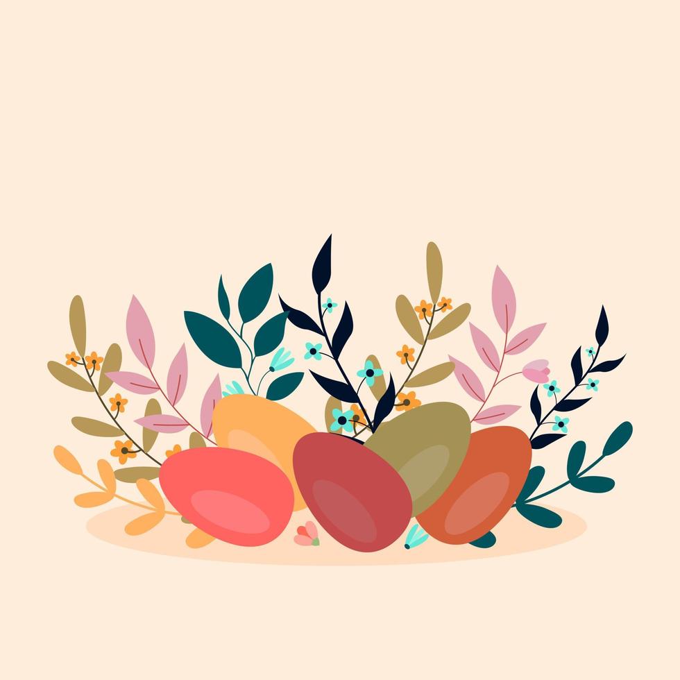 Easter boho leaves with eggs. vector illustrator