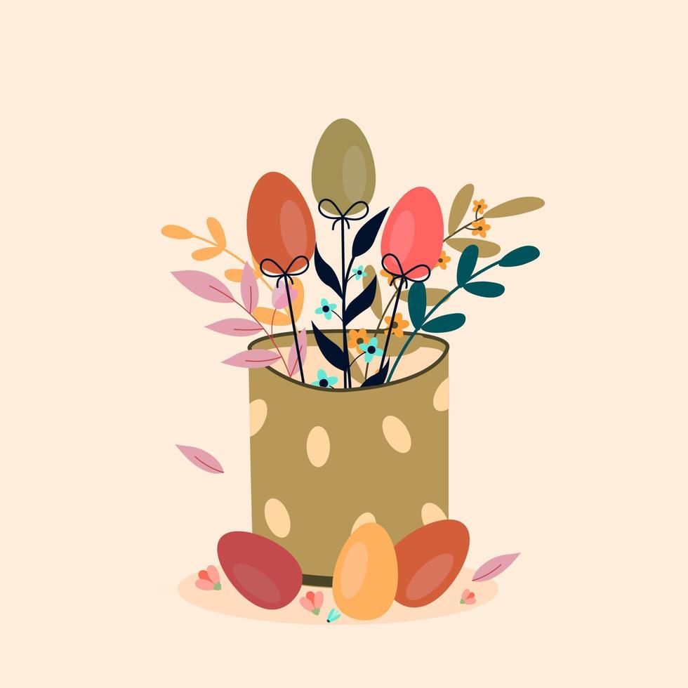Easter boho watering can with eggs. vector illustrator