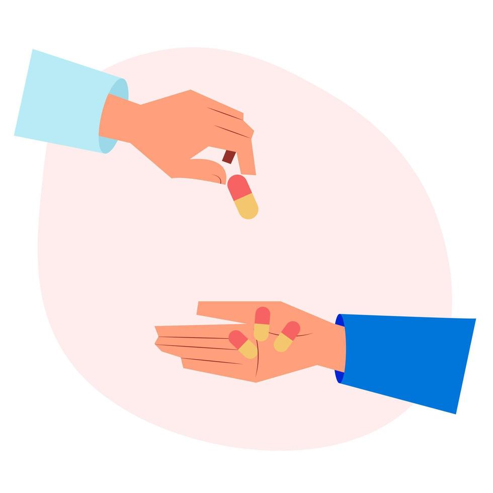 Doctor giving pills to patient. man holds capsule in hand. vectr illustration vector