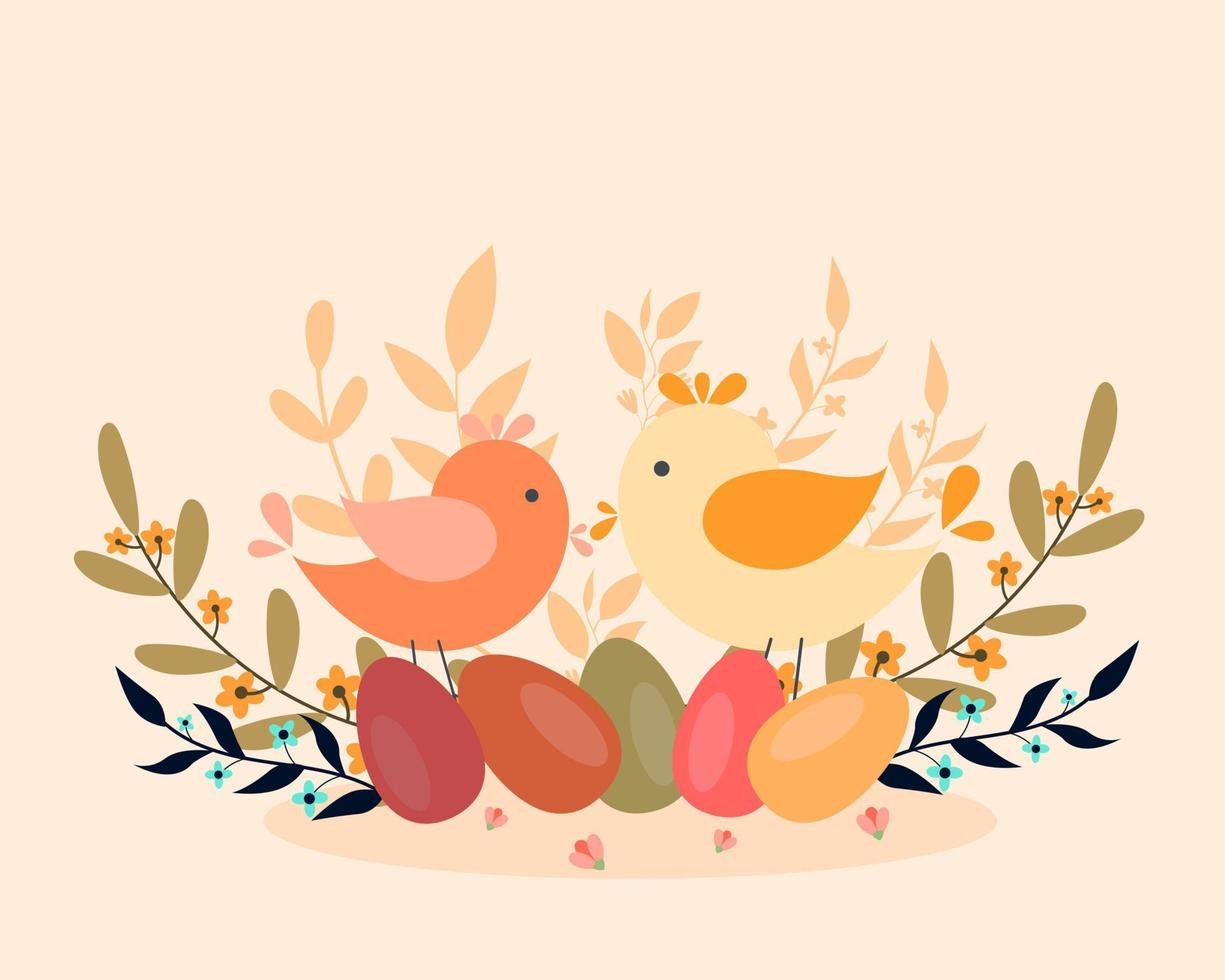 Easter boho chicken with eggs. vector illustrator