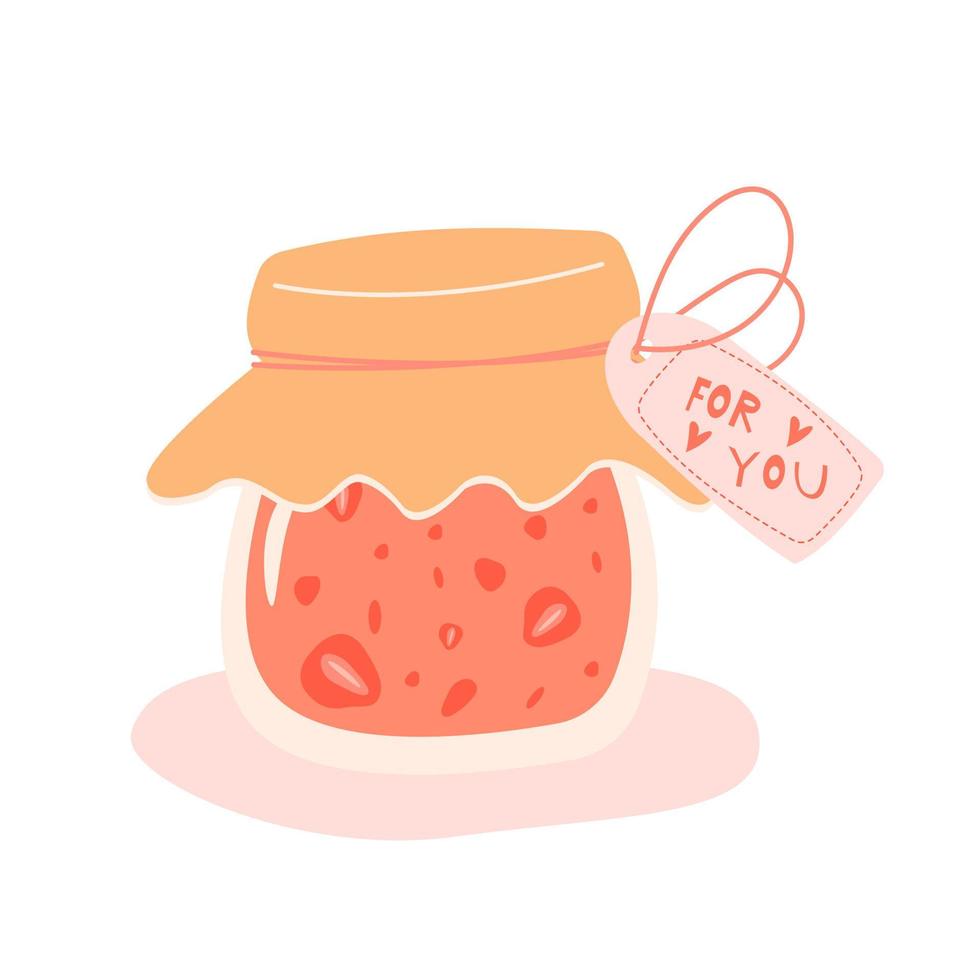 Jam jar with strawberries vector hand drawn illustration