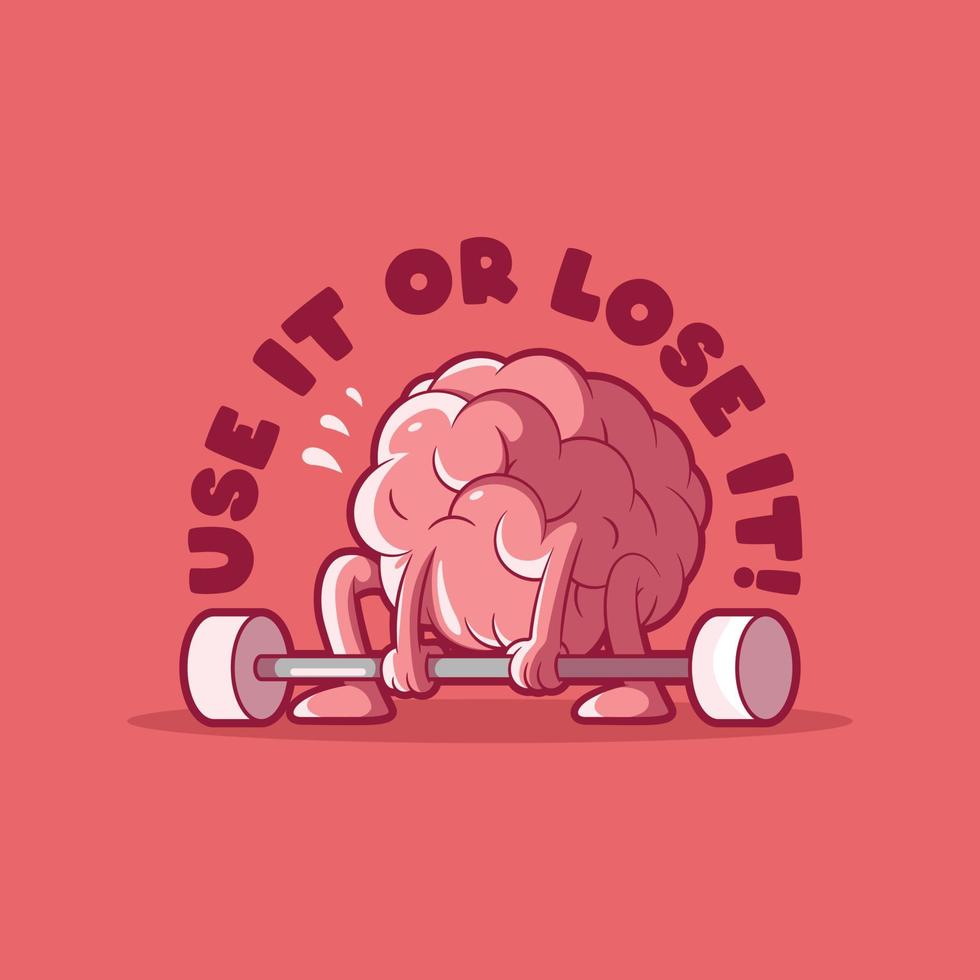 Brain character lifting weights vector illustration. Education, health, learning design concept.