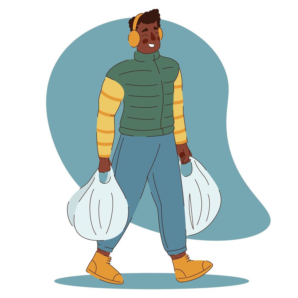 Shopping, carrying fresh food Young smiling man vector