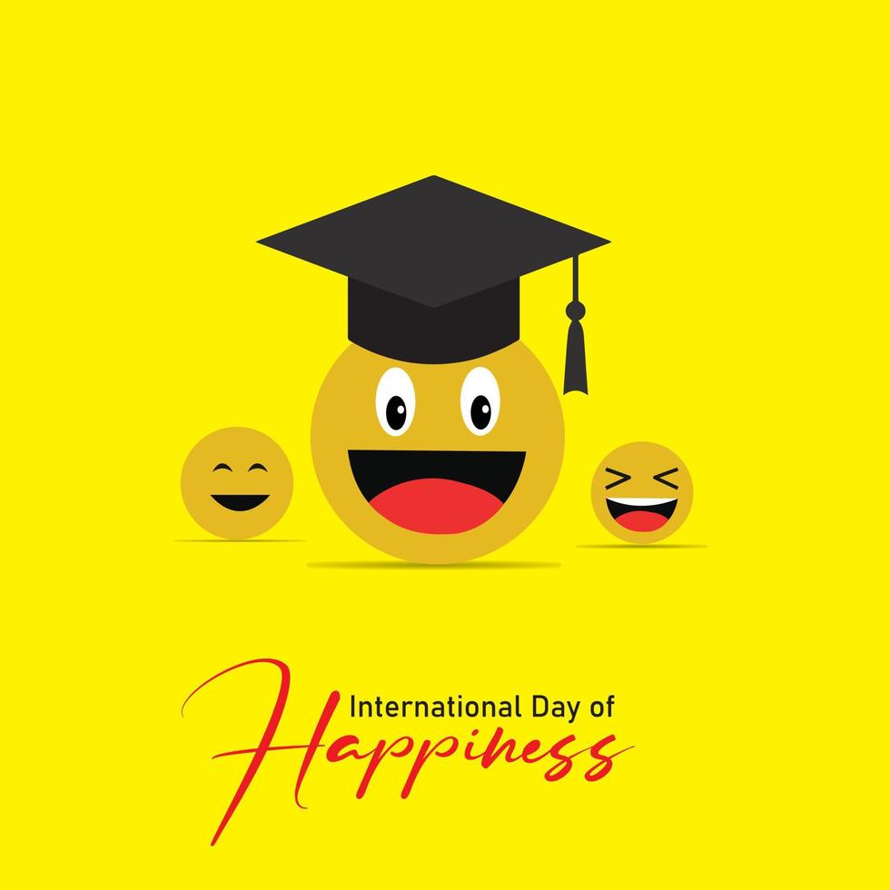International Day of Happiness. March 20. Yellow Smile emoji . Education Happiness concept.   vector illustration.