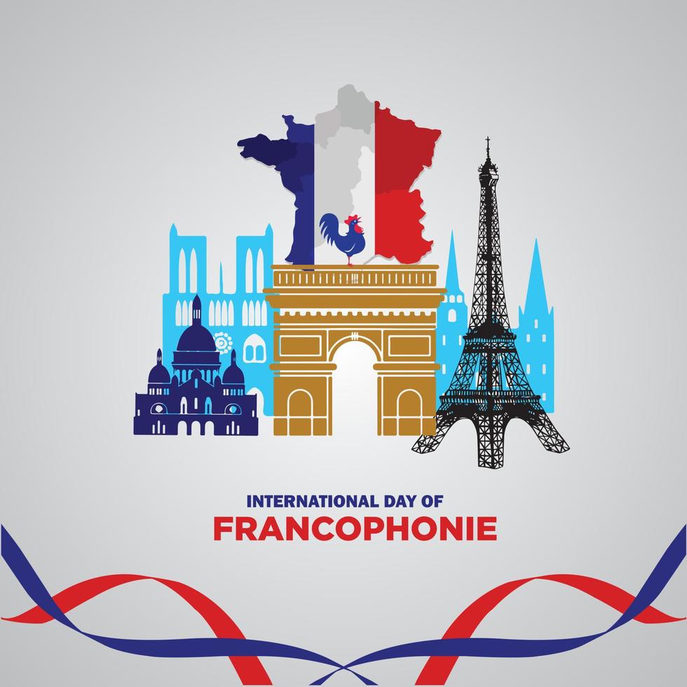 internacional día de francofonía. inscripción en francés, marzo 20 fiesta concepto. modelo para fondo, bandera, tarjeta, póster. vector ilustración.