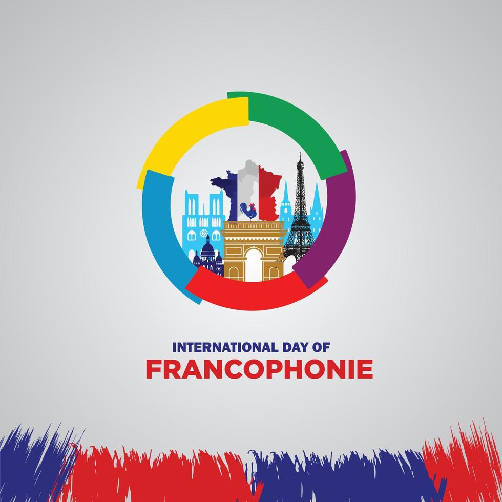 internacional día de francofonía. inscripción en francés, marzo 20 fiesta concepto. modelo para fondo, bandera, tarjeta, póster. vector ilustración.