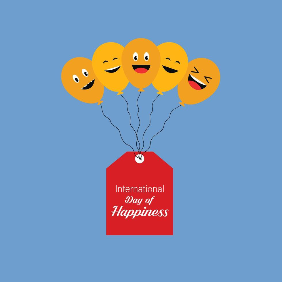 International Day of Happiness. March 20. Yellow smile balloon. balloon Happiness concept. Smiley balloon background. vector illustration.
