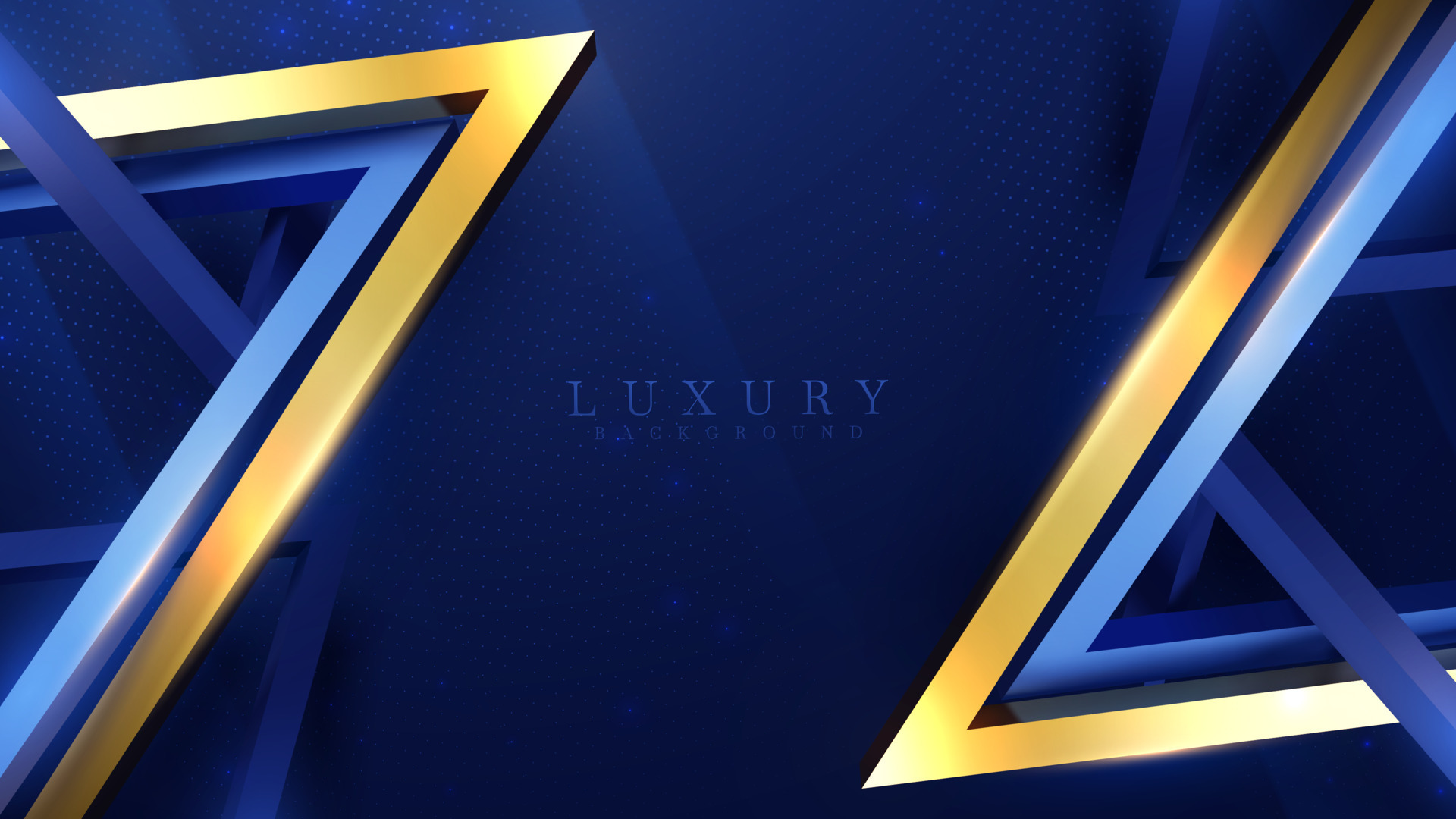 Blue luxury background with gold triangle frame decoration and light
