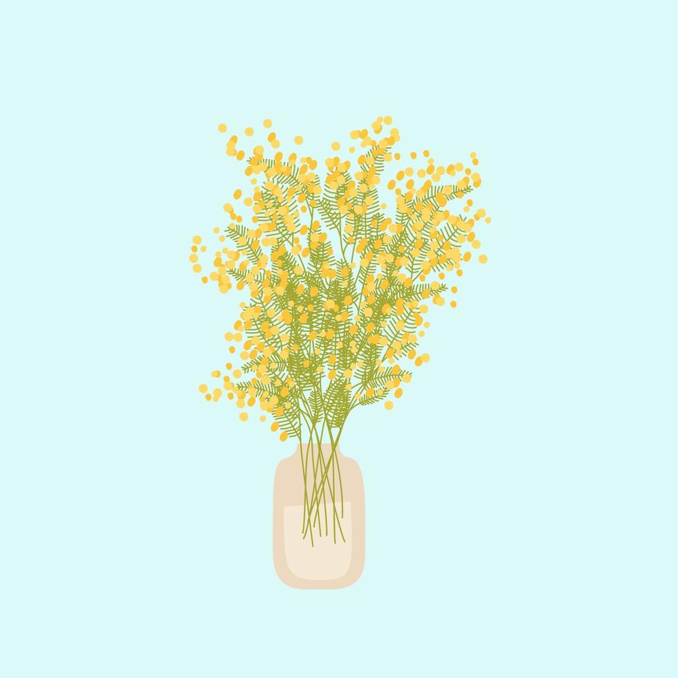 Mimosa in a jar. spring illustration vector