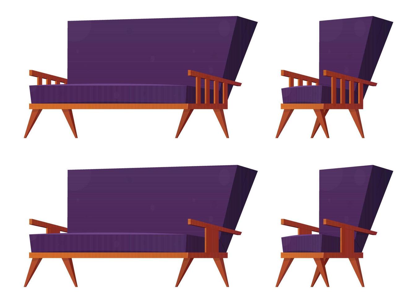 Cartoon armchair and sofa vector illustration isolated on white