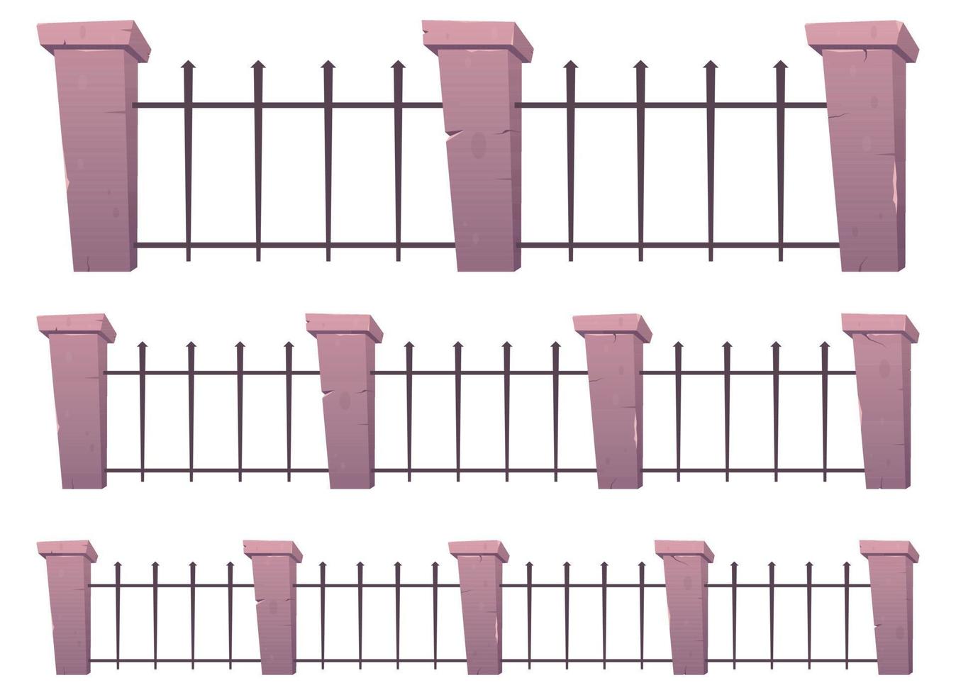 Steel fence with concrete posts in cartoon style vector