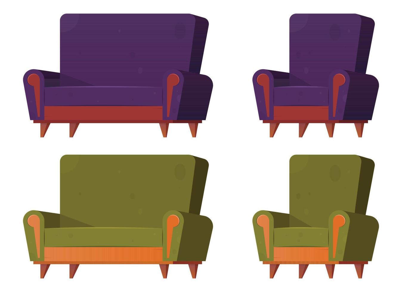 Cartoon armchair and sofa vector illustration isolated on white