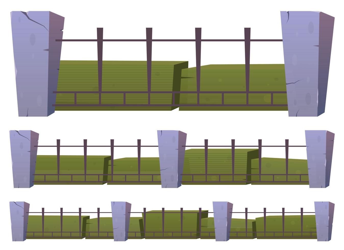 Steel fence with concrete posts in cartoon style vector