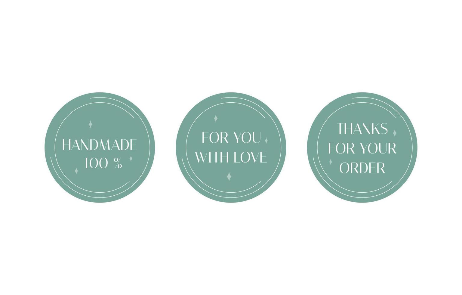 Handmade stickers set. Thanks for your purchase label. Made for you with love. Aesthetic business stickers for customer from individual entrepreneur vector