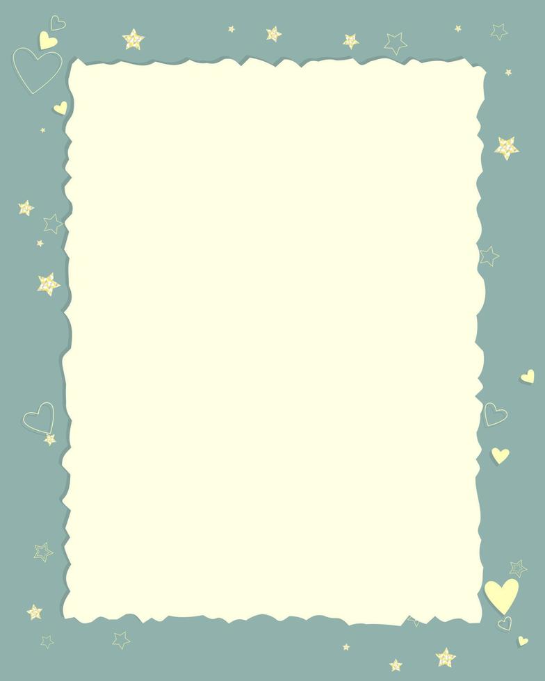 Template for notes with stars and heart, blank, reminders, to do list. Vintage collage, scrupbooking. vector