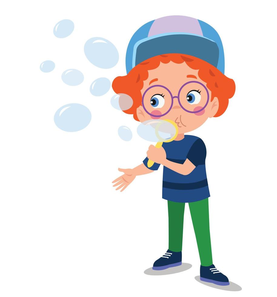 Cute little boy blowing bubbles vector Illustration