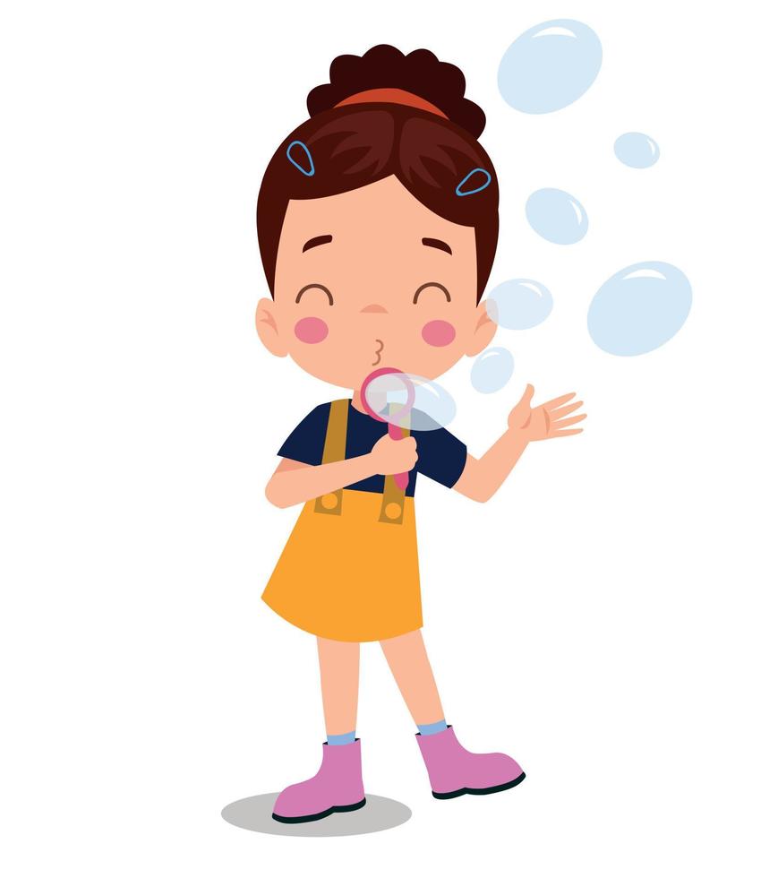 Cute little boy blowing bubbles vector Illustration