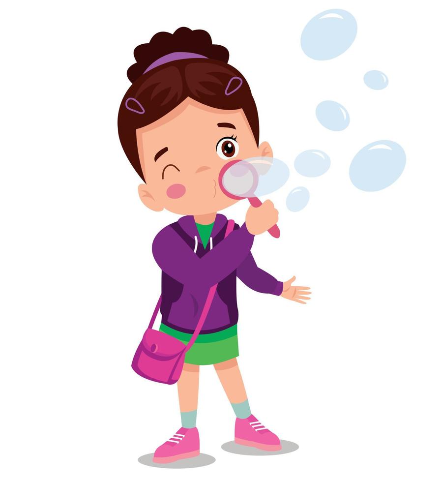 Cute little boy blowing bubbles vector Illustration