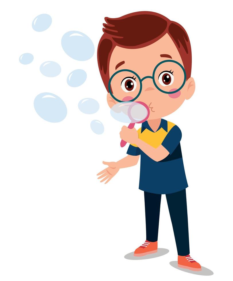 Cute little boy blowing bubbles vector Illustration