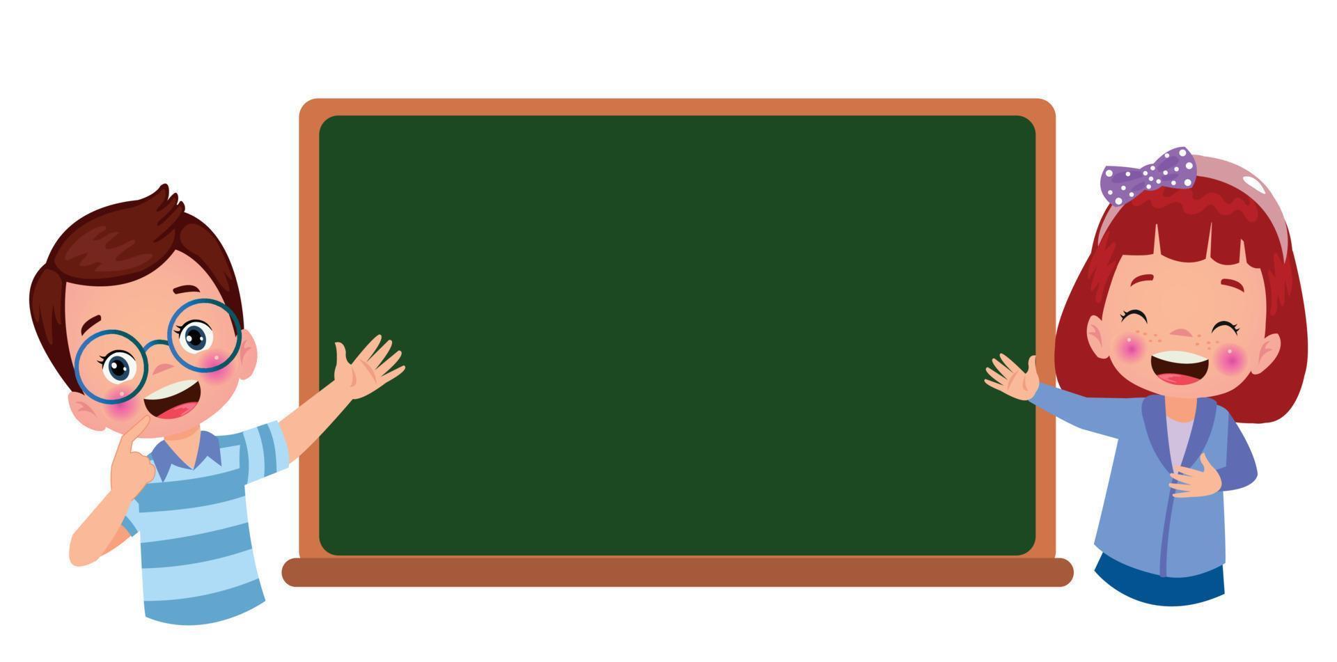 Bright school clipboard blank for your text with funny kids vector