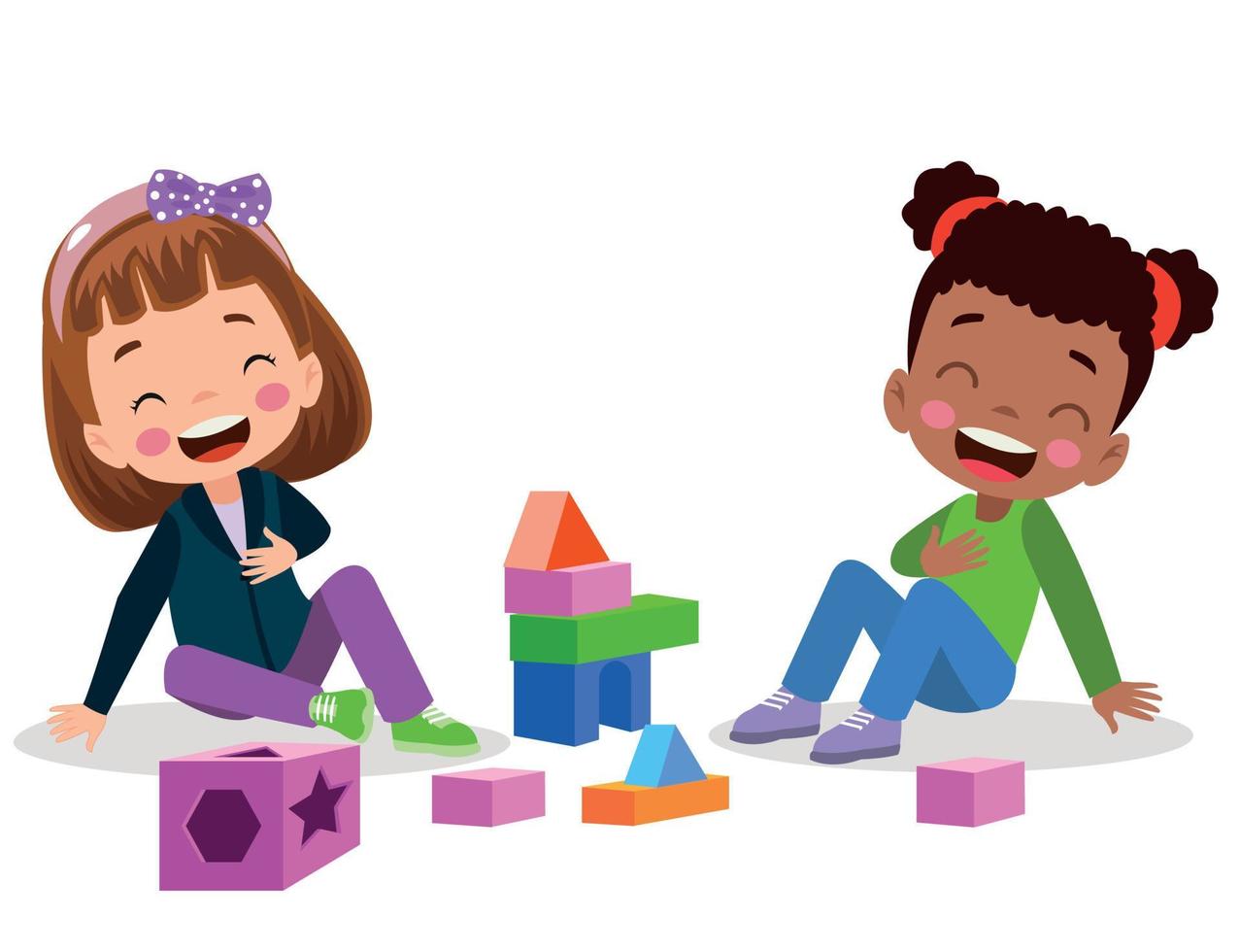 Vector Illustration Of Kid Playing With Building Blocks