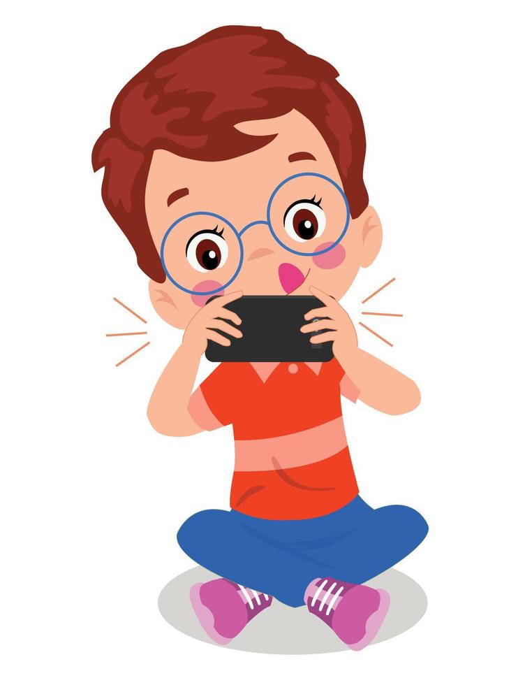 Little boy playing on the smartphone. Child digital addiction vector