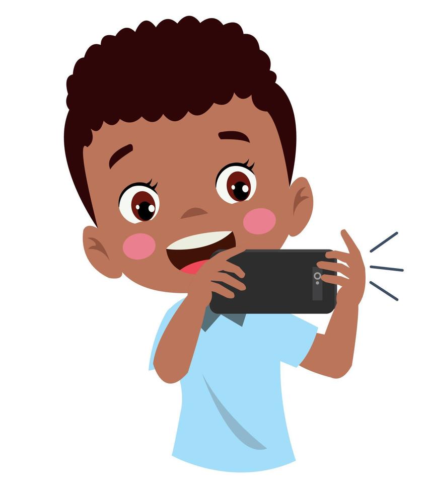 pequeño chico jugando en el teléfono inteligente niño digital adiccion vector