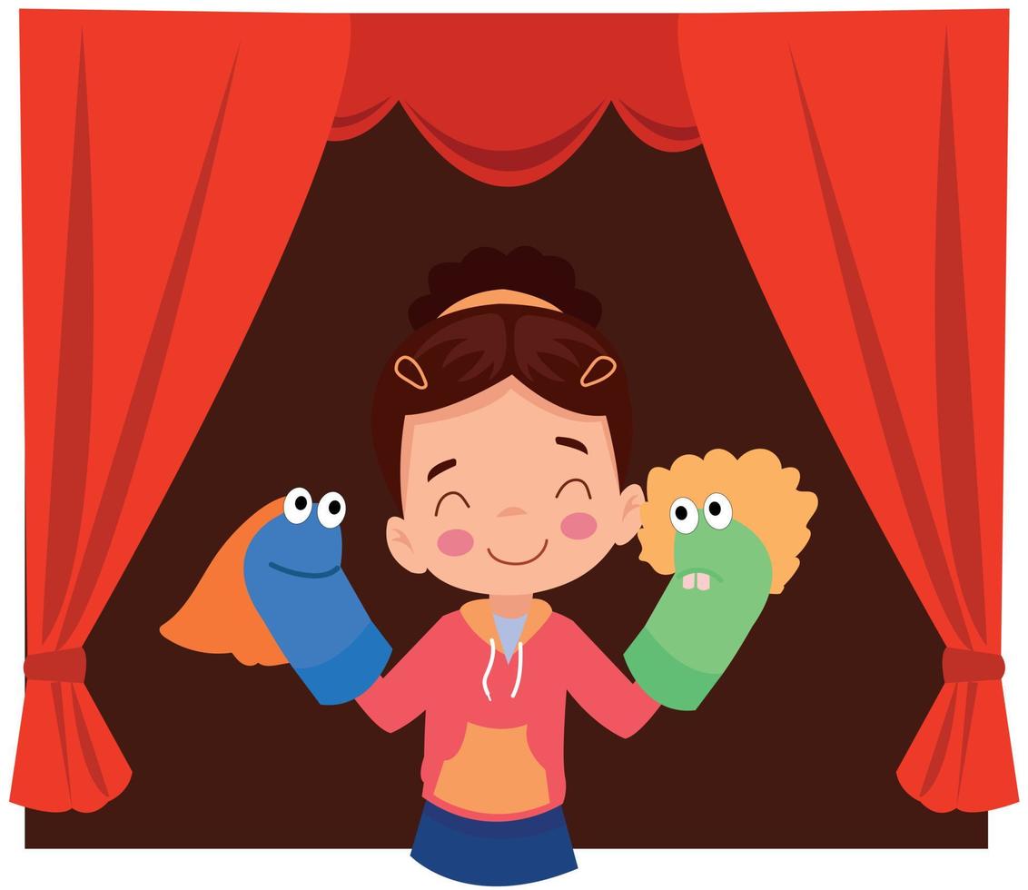 Children playing with hand puppets vector