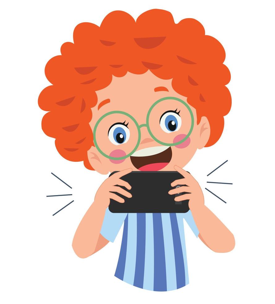 Little boy playing on the smartphone. Child digital addiction vector