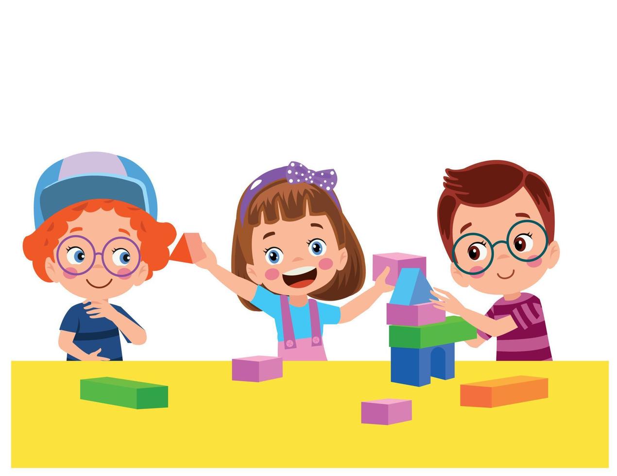 Vector Illustration Of Kid Playing With Building Blocks