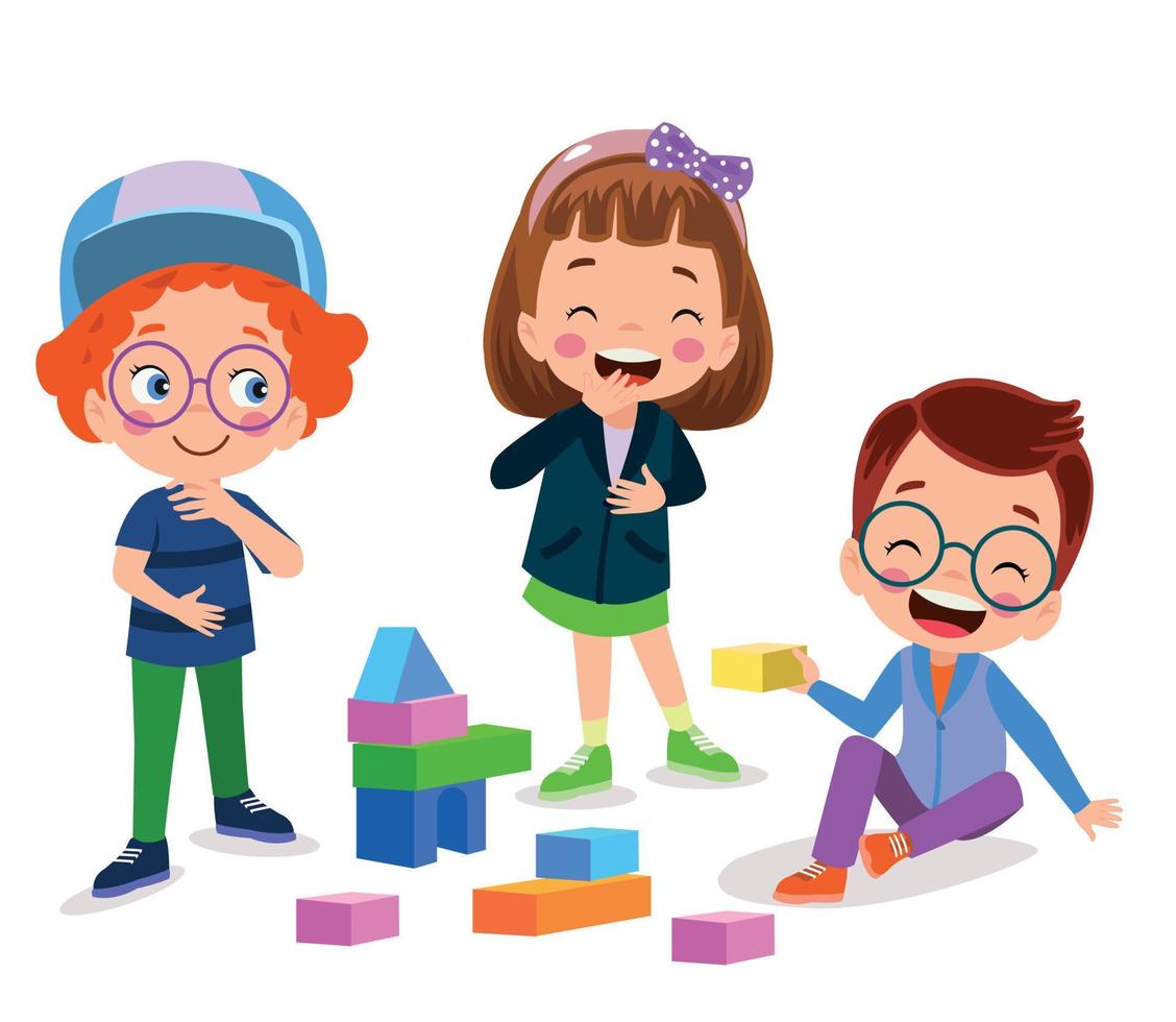 Vector Illustration Of Kid Playing With Building Blocks