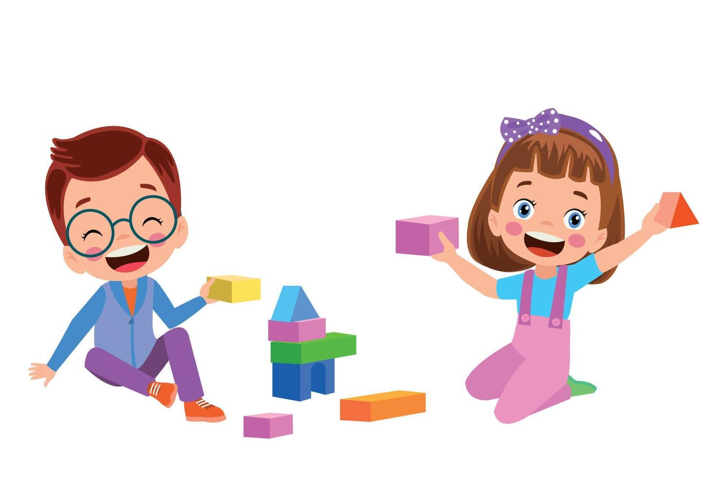 Vector Illustration Of Kid Playing With Building Blocks