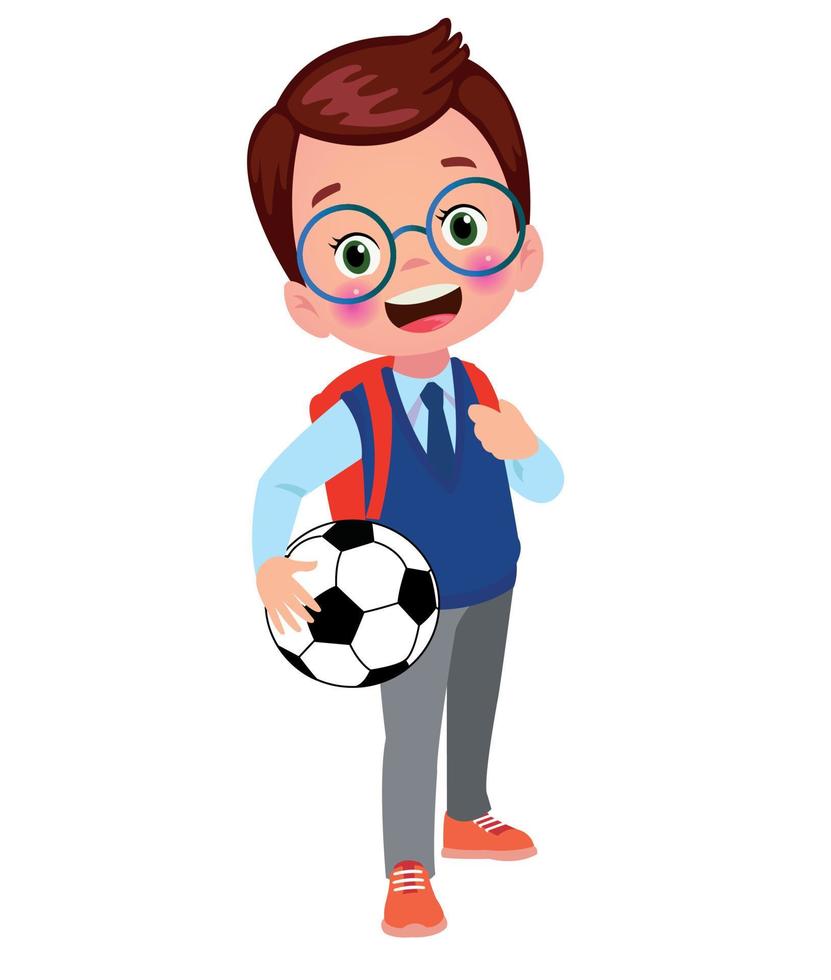 cute boy with school uniform and soccer ball vector