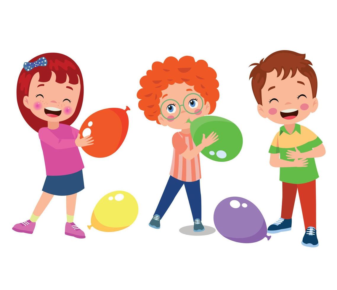 A group of kids having fun with balloons vector