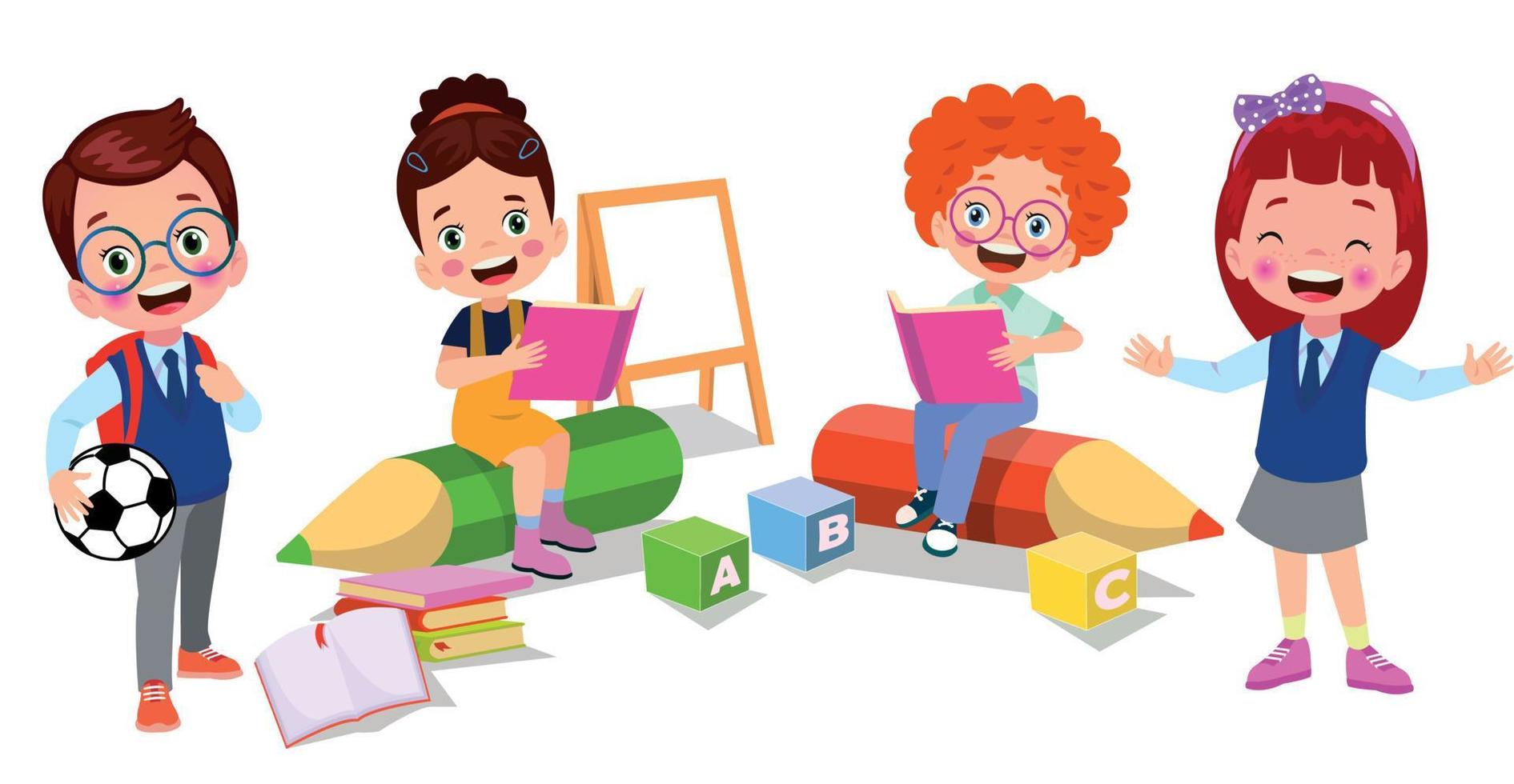 back to school school classroom and cute happy students vector