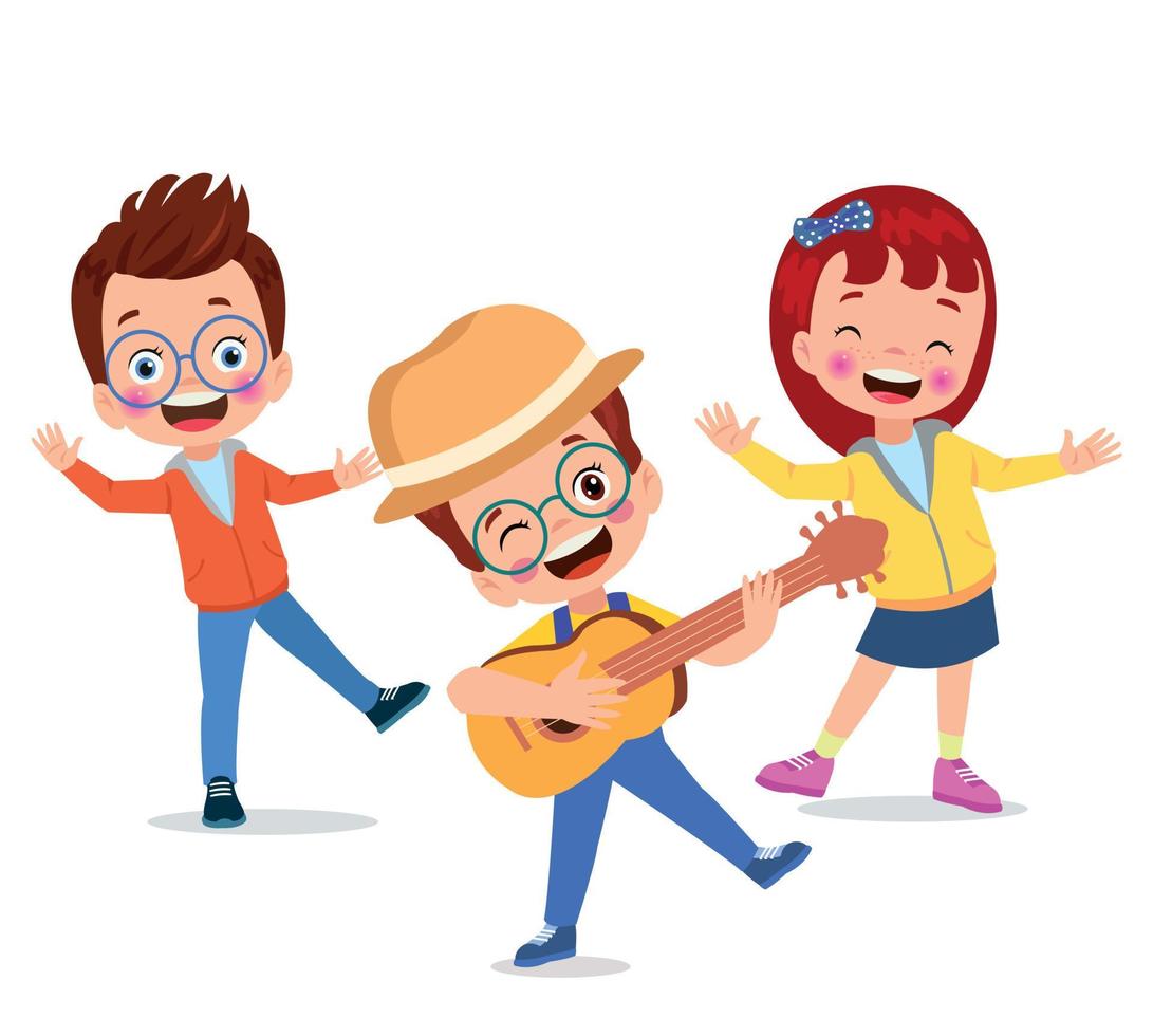 Boy playing guitar and a girl with a guitar. vector