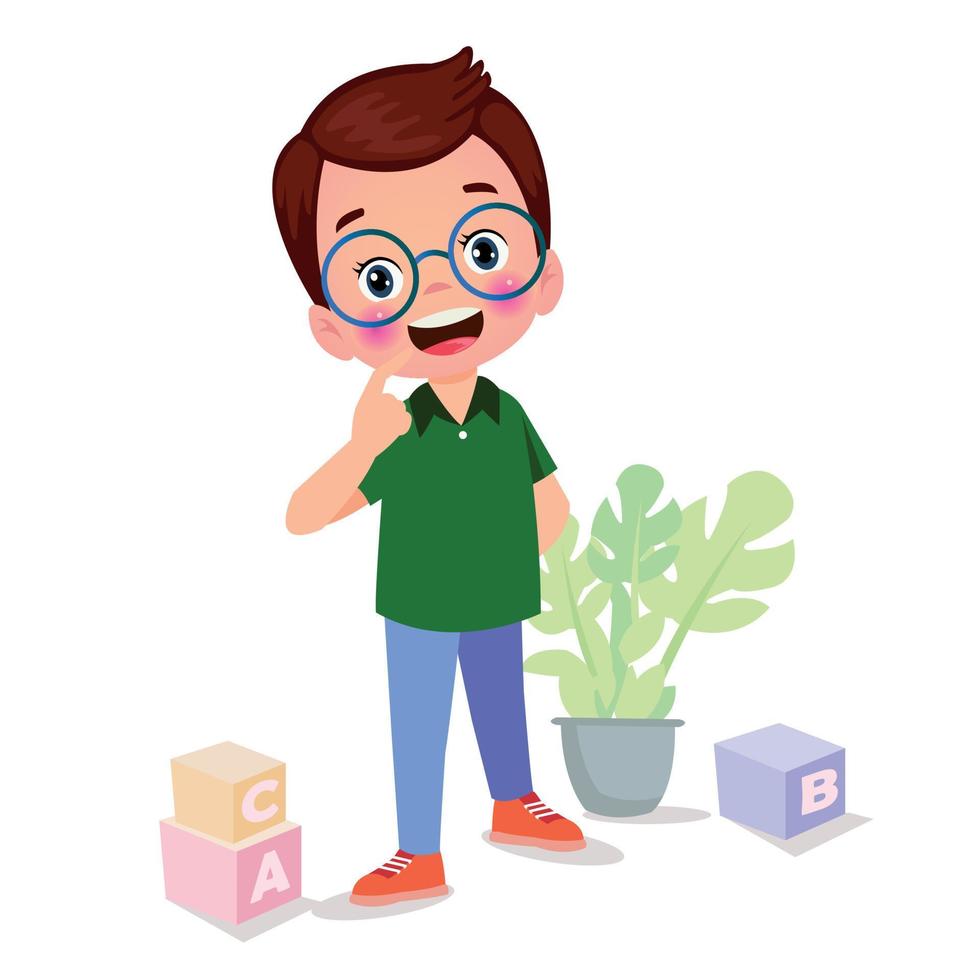 Cute little boy cartoon posing vector