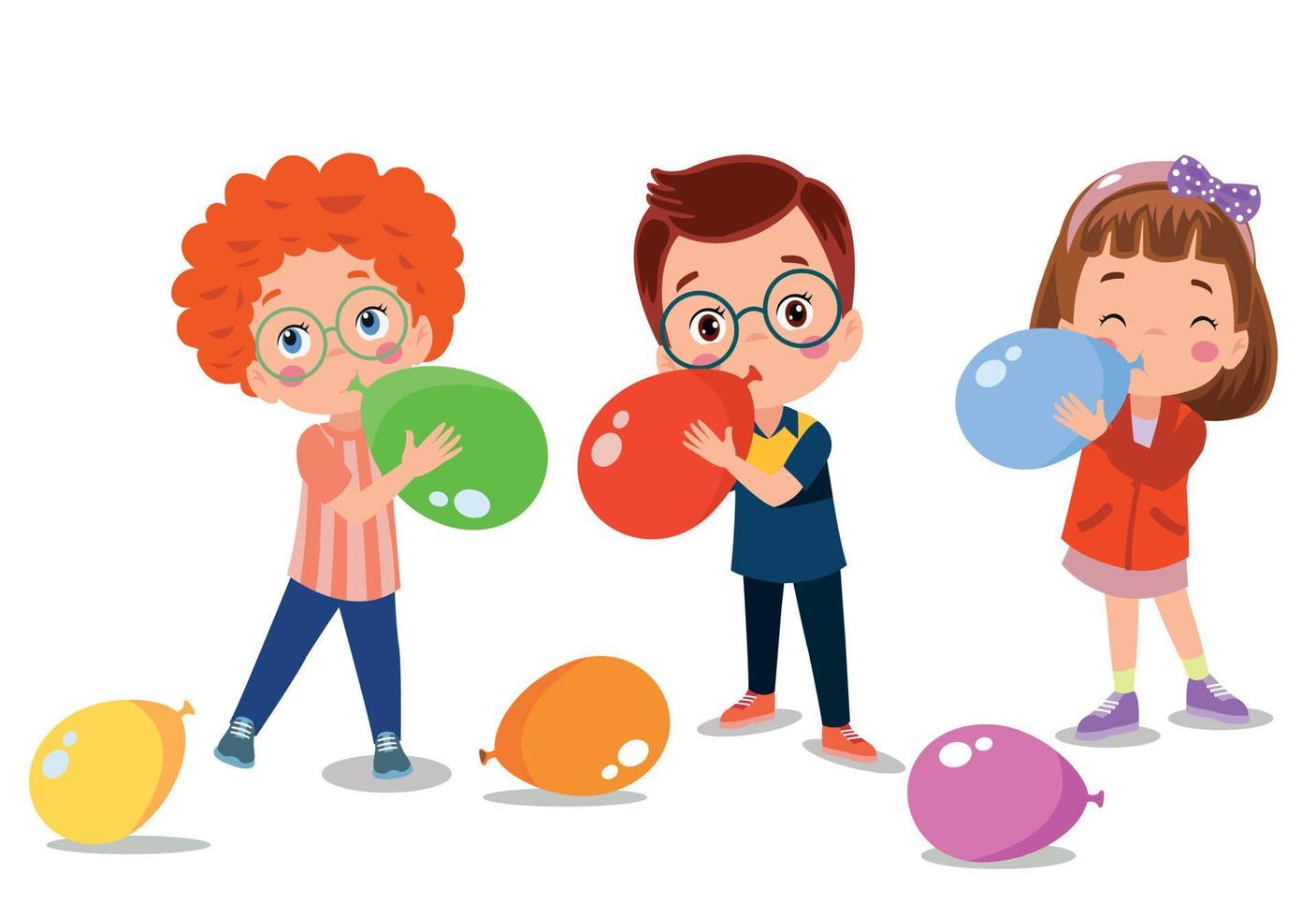 little kid standing and blowing a balloon vector