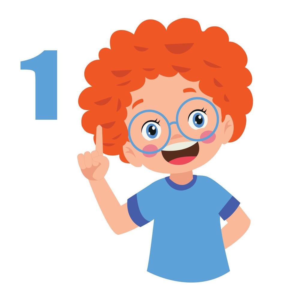 Cute little boy is studying math by counting his finger vector