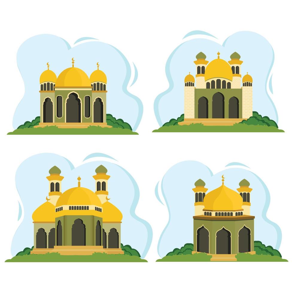 ilustración plano vector conjunto mezquita sencillo y elegante diseño