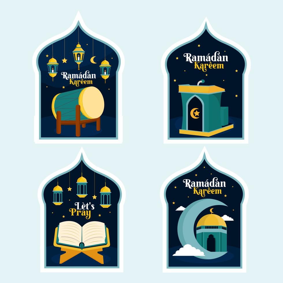 islámico Ramadán kareem etiqueta Insignia en plano ilustración vector