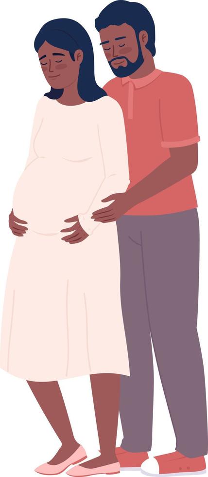 Husband holding pregnant wife carefully semi flat color vector characters