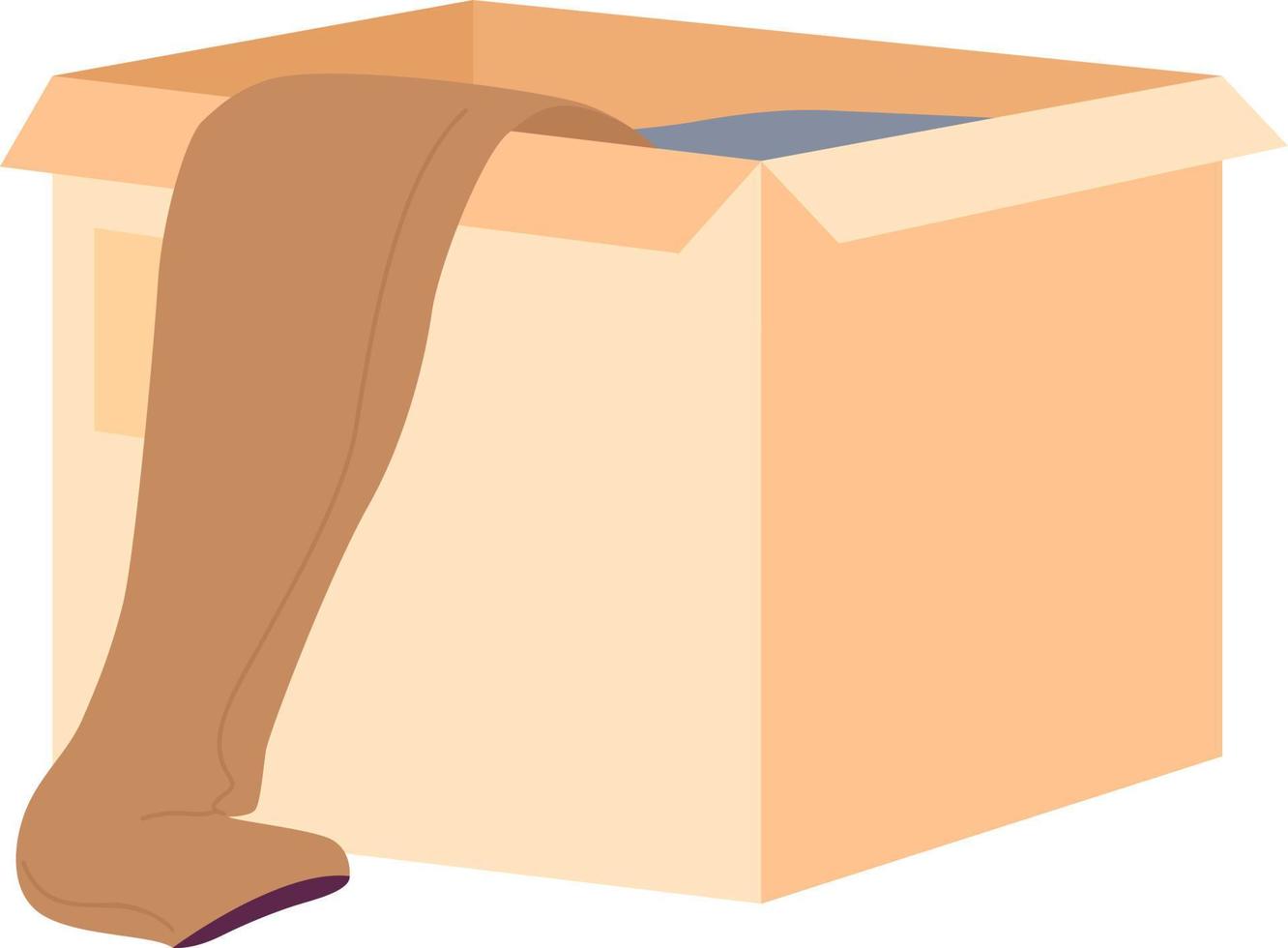 Open cardboard box with old unwanted clothes semi flat color vector object