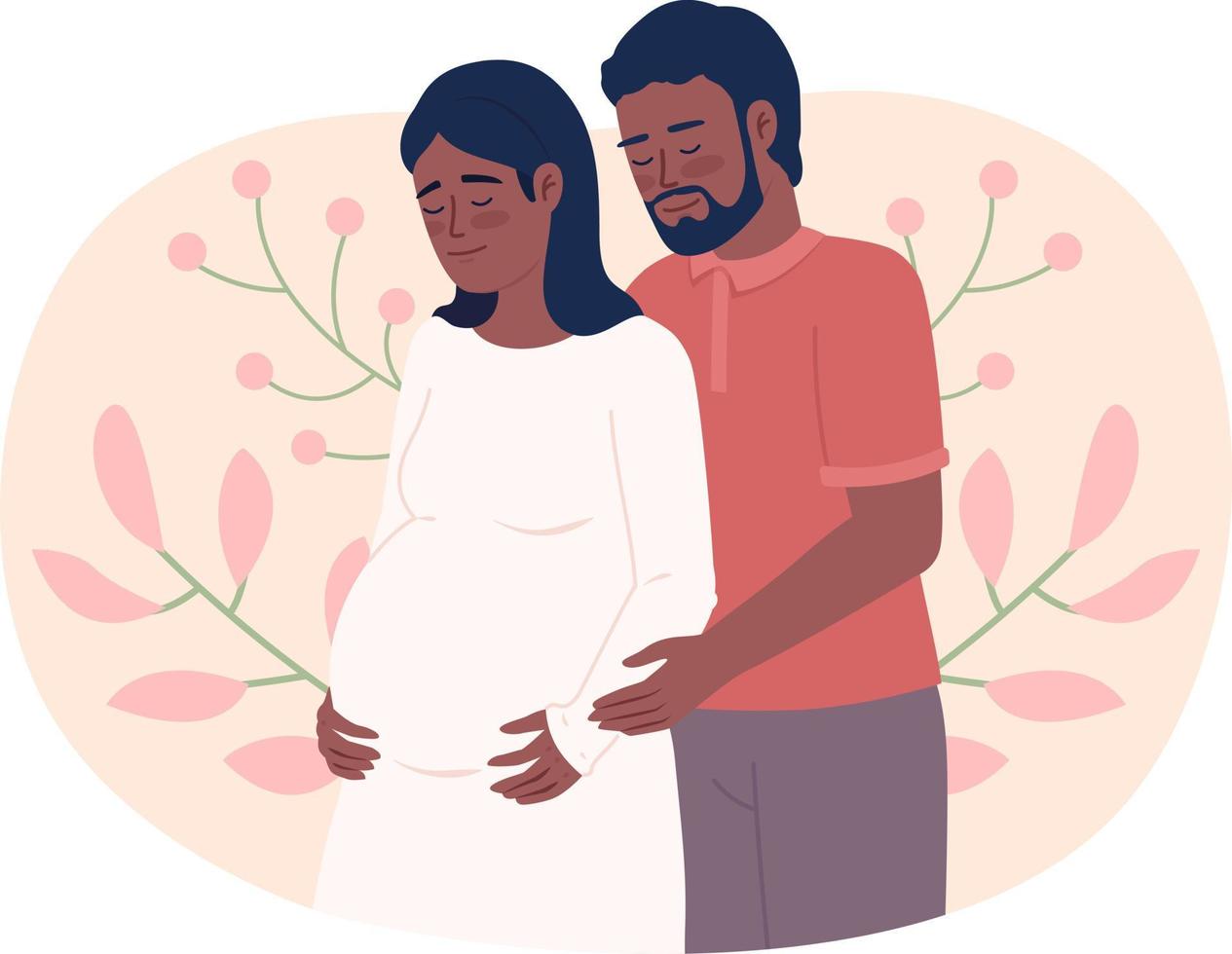 Pregnant couple flat concept vector spot illustration. Editable 2D cartoon characters on white for web design. Husband embracing expectant wife from behind creative idea for website, mobile, magazine