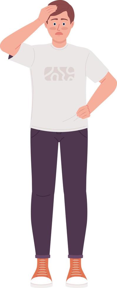 preocupado hombre participación cabeza con mano semi plano color vector personaje. editable cifra. lleno cuerpo persona en blanco. sencillo dibujos animados estilo Mancha ilustración para web gráfico diseño y animación