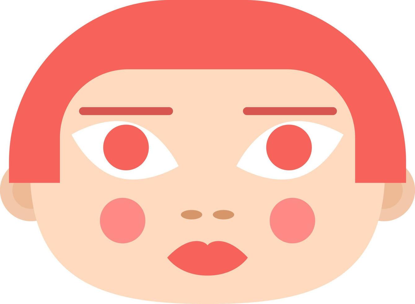 Round-faced doll girl with red pot haircut semi flat color vector avatar. Editable icon. Character head on white. Simple cartoon style spot illustration for web graphic design and animation