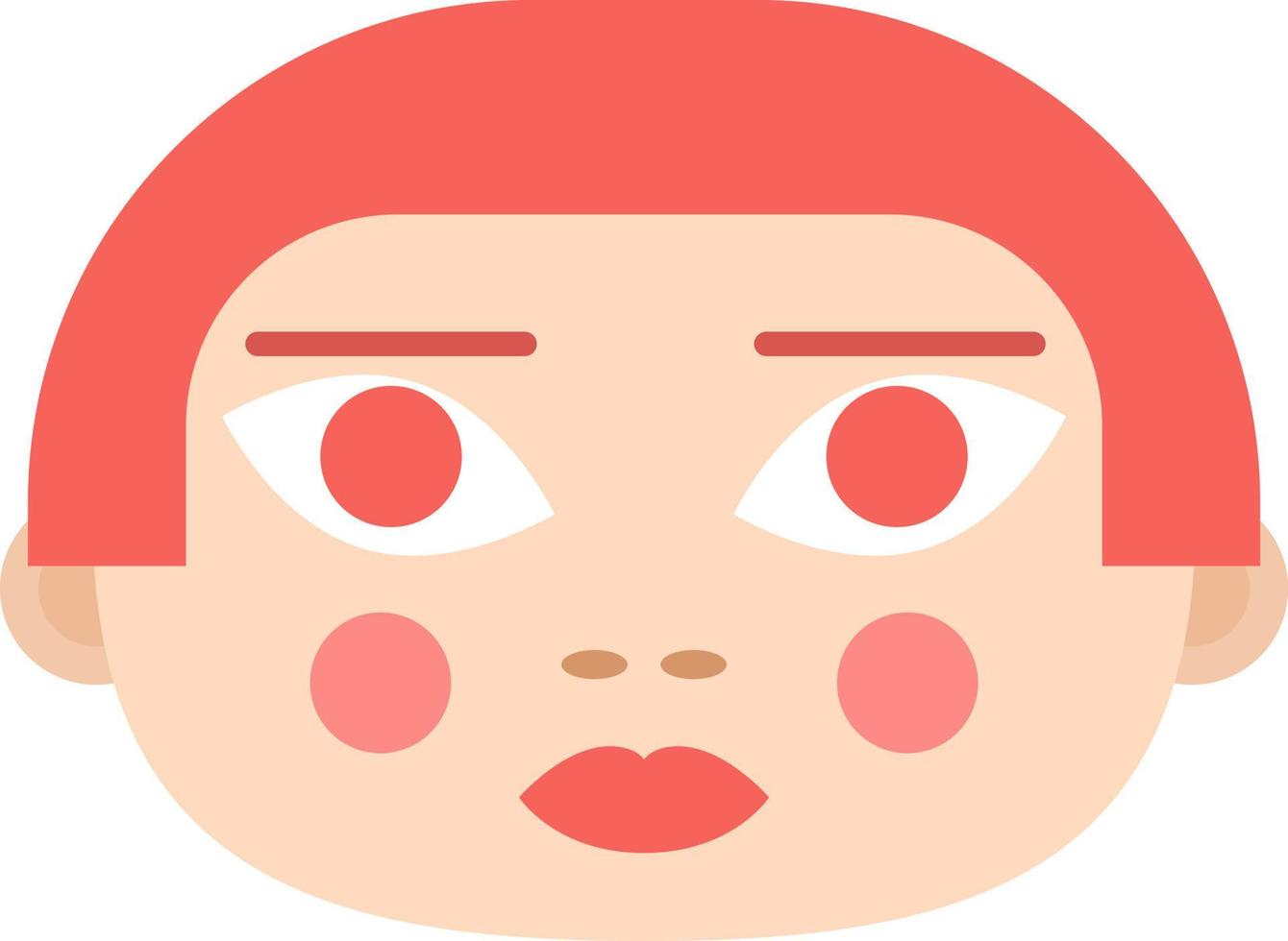 Round-faced doll girl with red pot haircut semi flat color vector avatar. Editable icon. Character head on white. Simple cartoon style spot illustration for web graphic design and animation