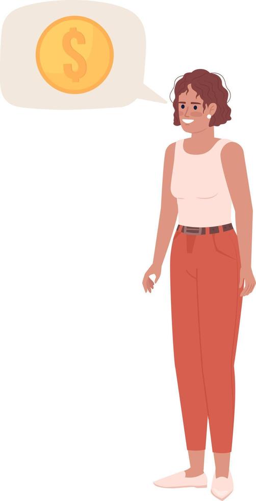 Female entrepreneur asking for money semi flat color vector character. Editable figure. Full body person on white. Simple cartoon style spot illustration for web graphic design and animation