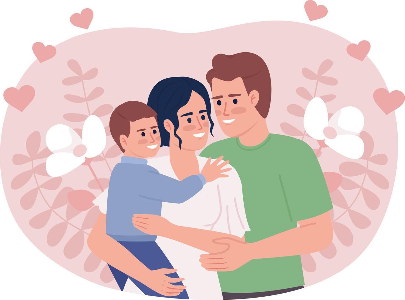 Mom, dad and son bonding flat concept vector spot illustration. Editable 2D cartoon characters on white for web design. Happy young parents with small boy creative idea for website, mobile, magazine