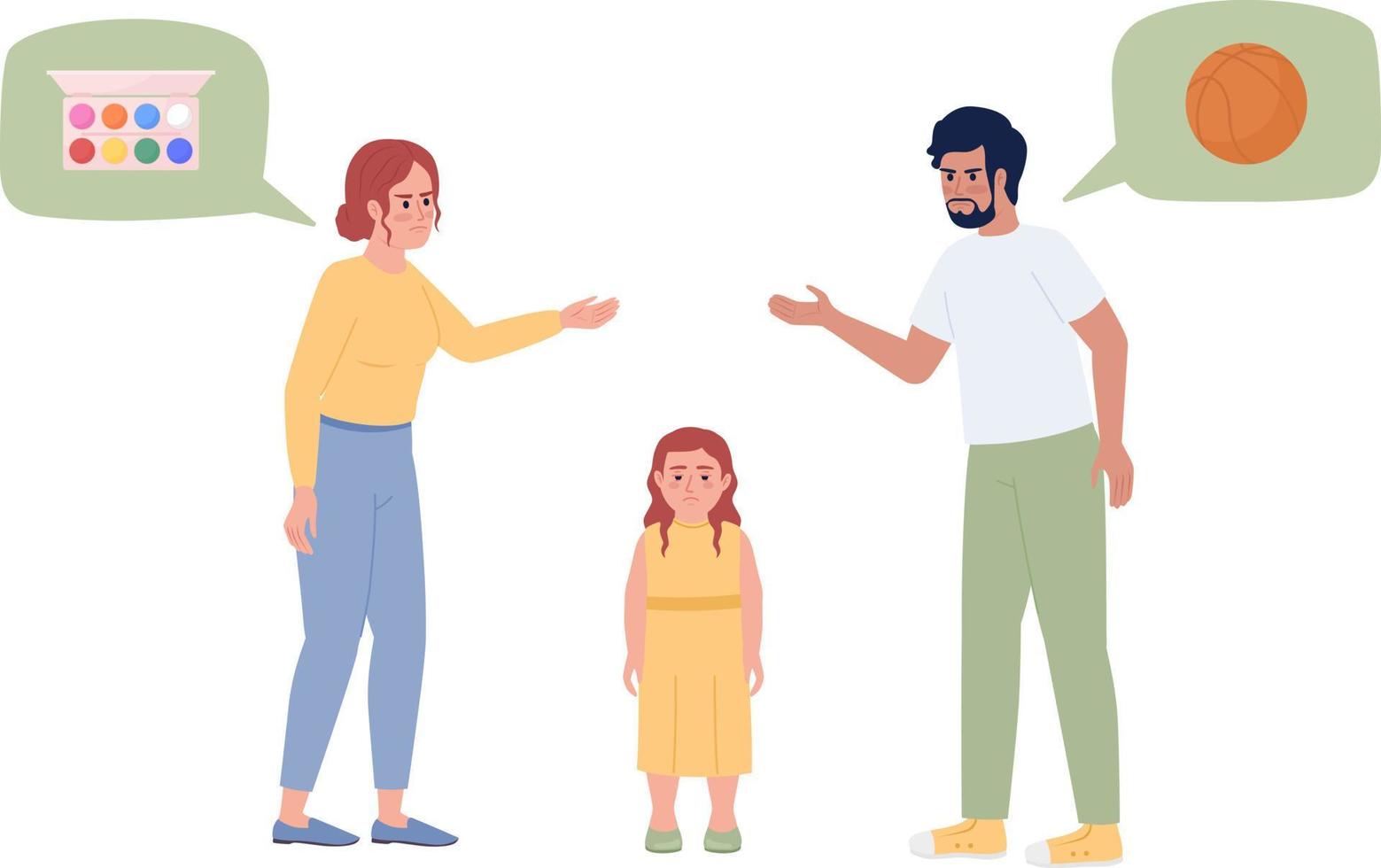 Parents fighting over daughter hobby semi flat color vector characters